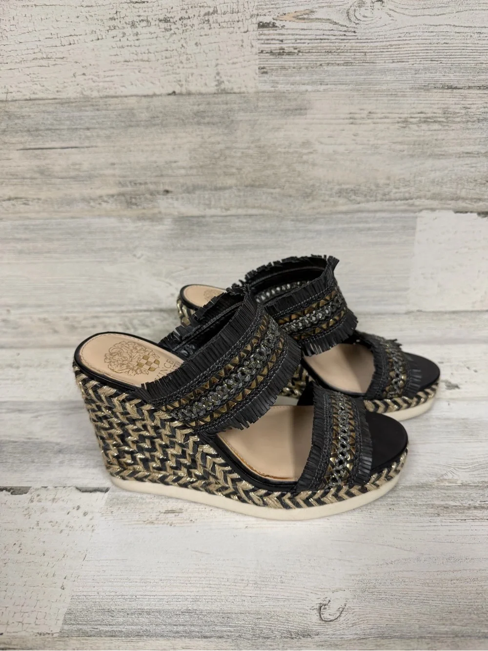 Vince Camuto Black Braided Espadrille Wedge Sandals